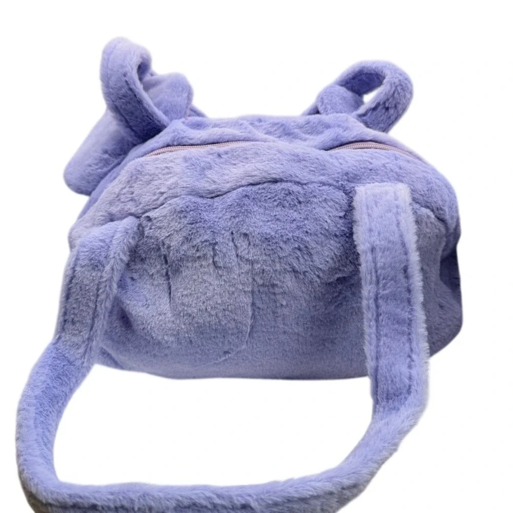 Sanrio Kids Kuromi Big Face Bag Purple Plush Faux Fur Tote Handbag Cosplay Goth